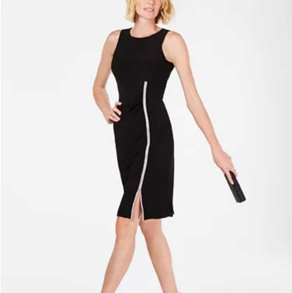 MSK Black Midi Dress with Side Silver Trim